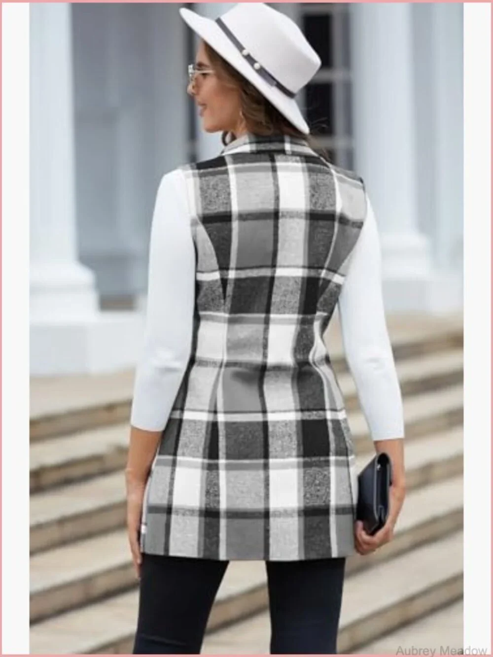 Plaid Vest Sleeveless Blazer Jacket Fall Winter Cardigan Tops